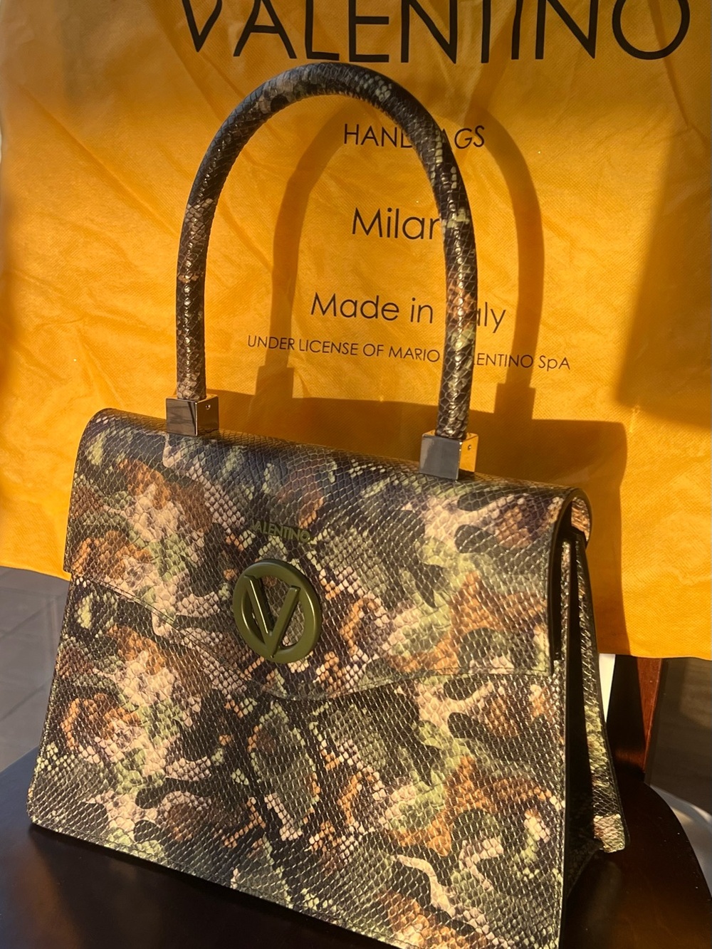 Valentino Multicolor Camouflage Print Leather Top-Handle Satchel
